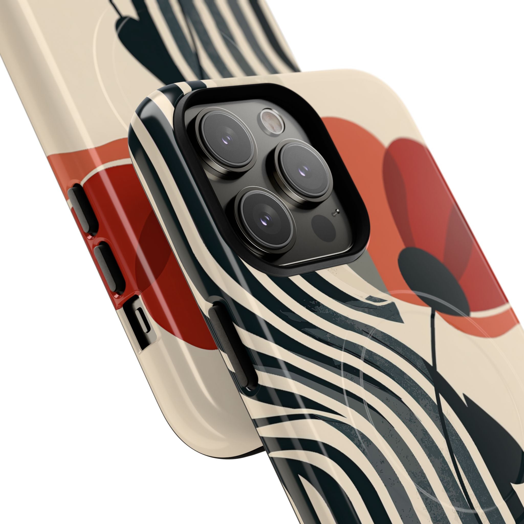 Beige Tough 2.0 Magsafe Phone Case for iPhone - Crimson Line Bloom