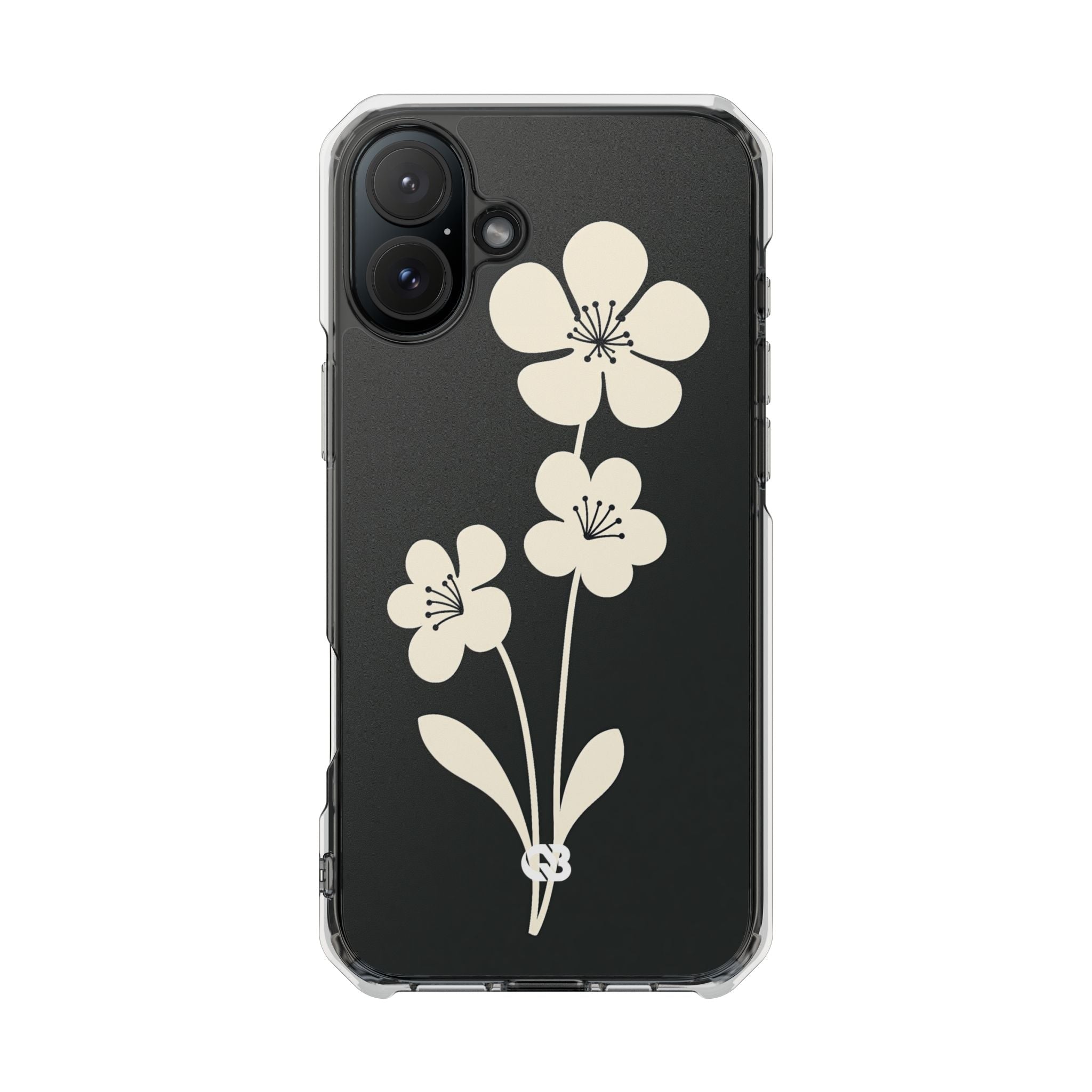 Black Impact MagSafe Phone Case for iPhone - Obsidian Cream Bloom