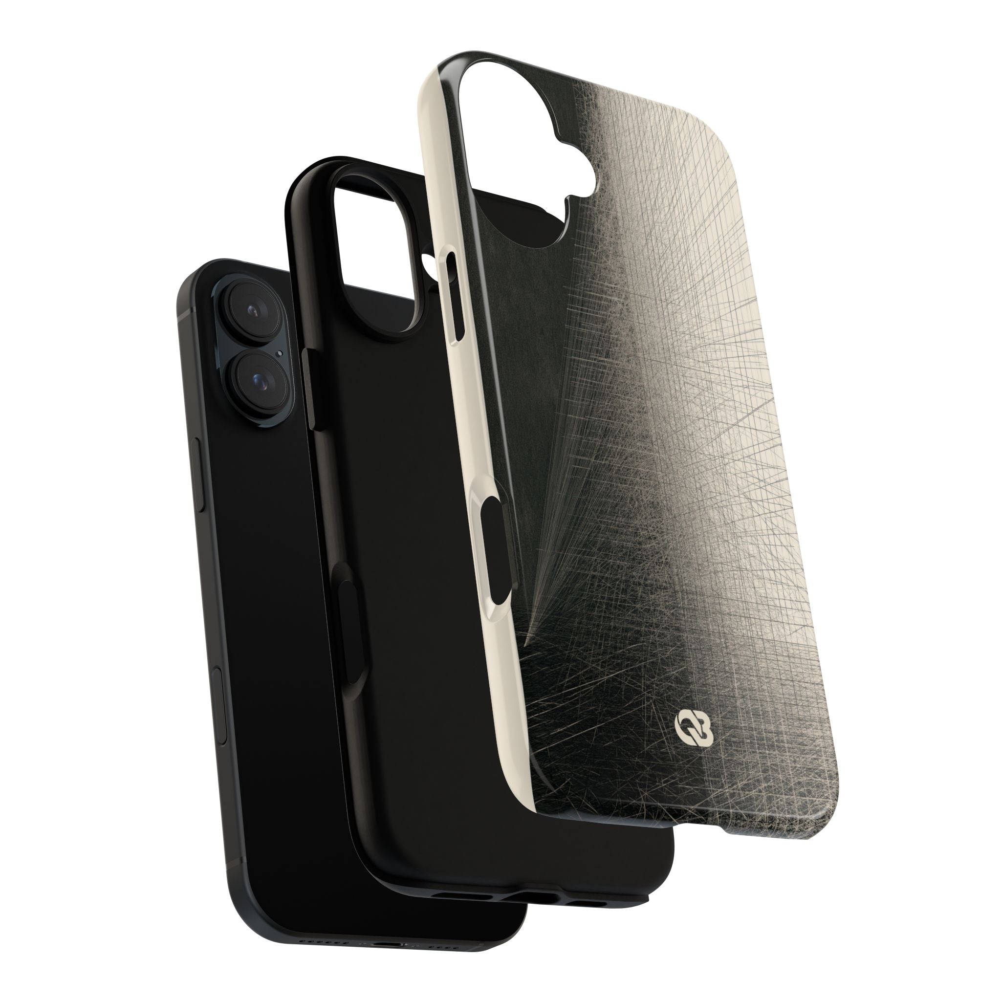 Beige Tough Phone Case for iPhone - Brutalist Graphite Grid