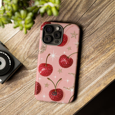 Bedazzled Ruby Cherries · Tough Phone Case for iPhone · Pink