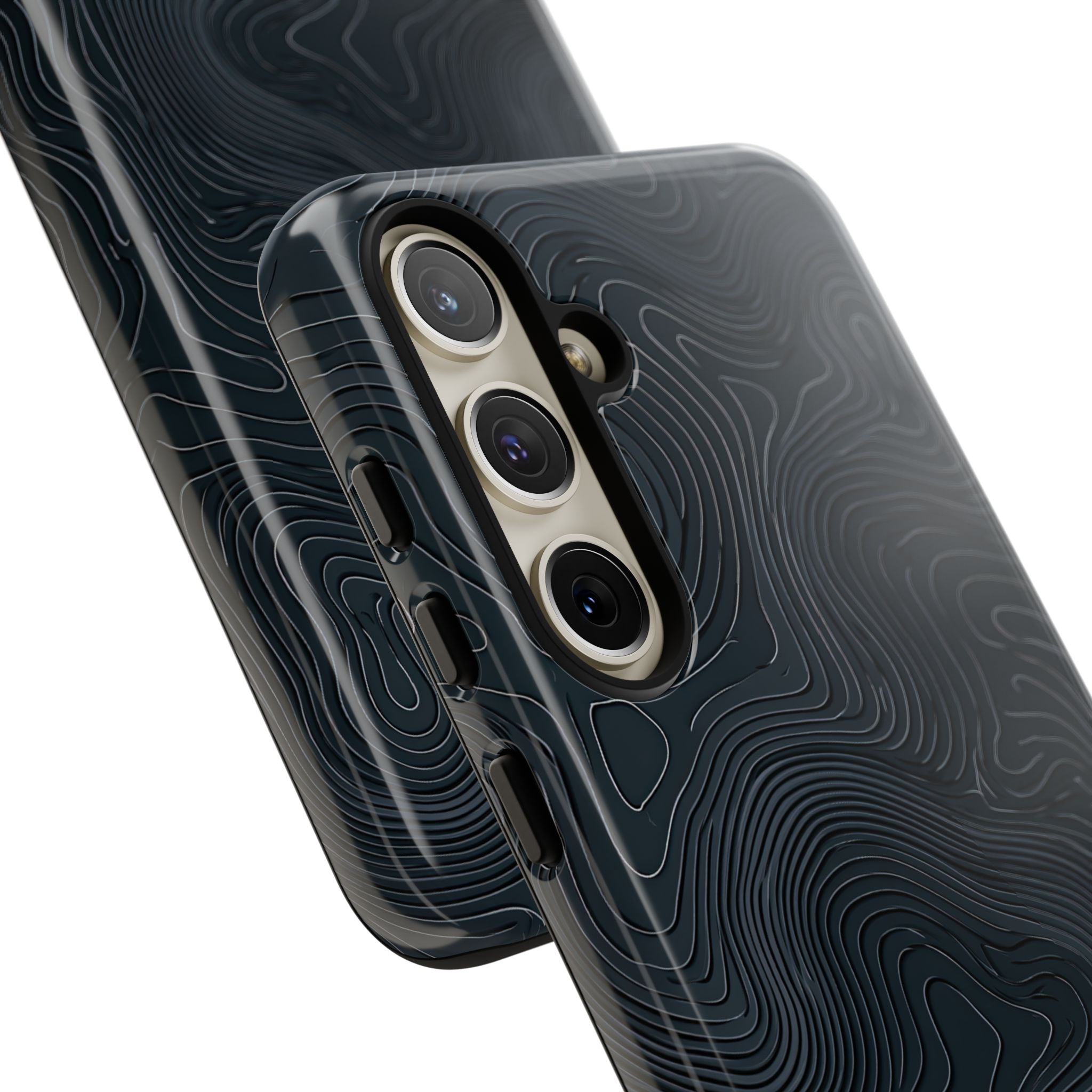 Black Tough Phone Case for Samsung - Obsidian Ridge Topo