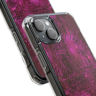 Magenta Circuit Trace · Clear Impact Magnetic Phone Case for iPhone · Pink