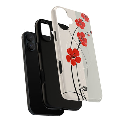 Beige Tough 2.0 Magsafe Phone Case for iPhone - Scarlet Ink Petals