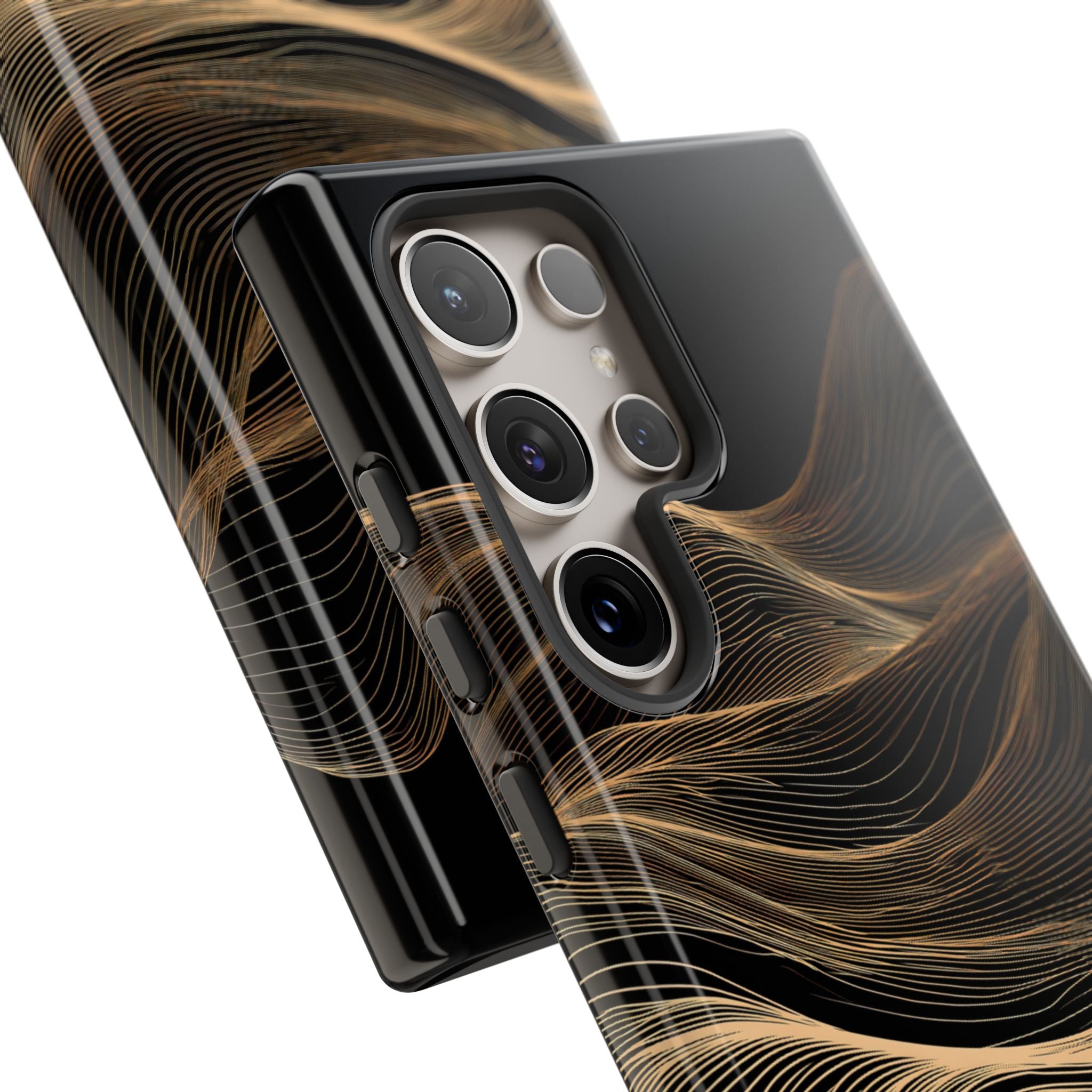 Black Tough Phone Case for Samsung - Copper Topo Ridge