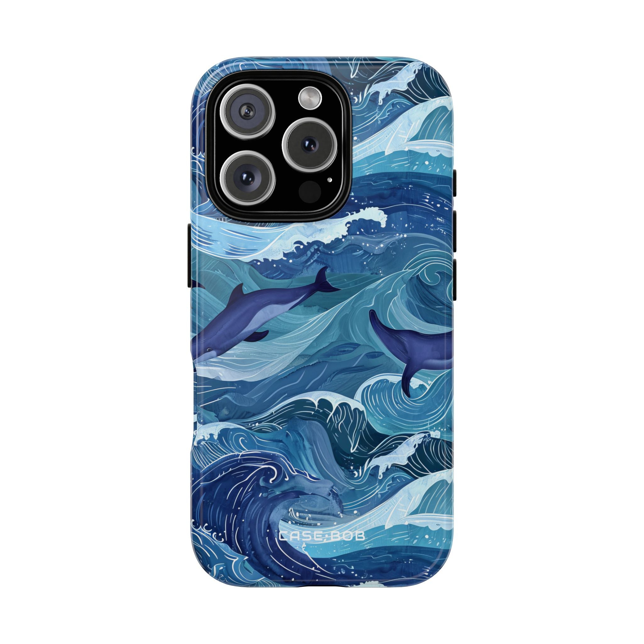 Dolphin Swirl Navy iPhone 16 Pro Case - Tough