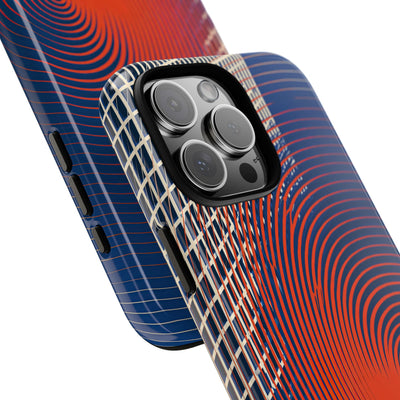 Blue Tough Phone Case for iPhone - Orange Orbit Grid