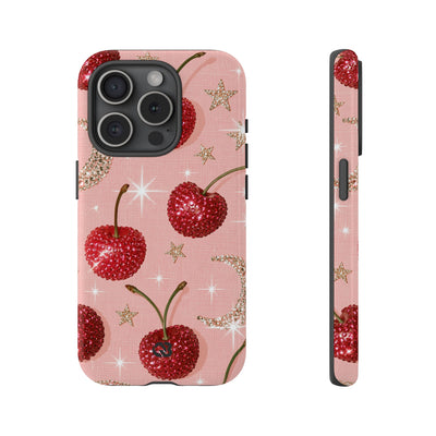 Bedazzled Ruby Cherries · Tough Phone Case for iPhone · Pink