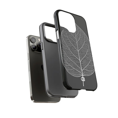 Black Tough Phone Case for iPhone - Bleached Leaf Lattice