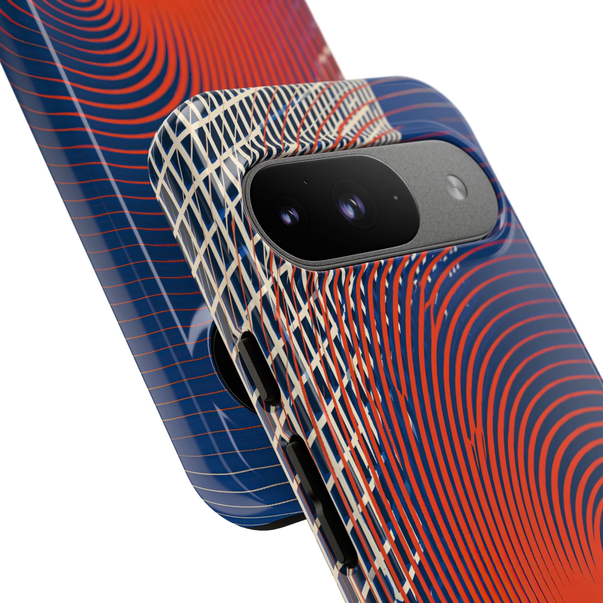 Blue Tough Phone Case for Google Pixel - Orange Orbit Grid