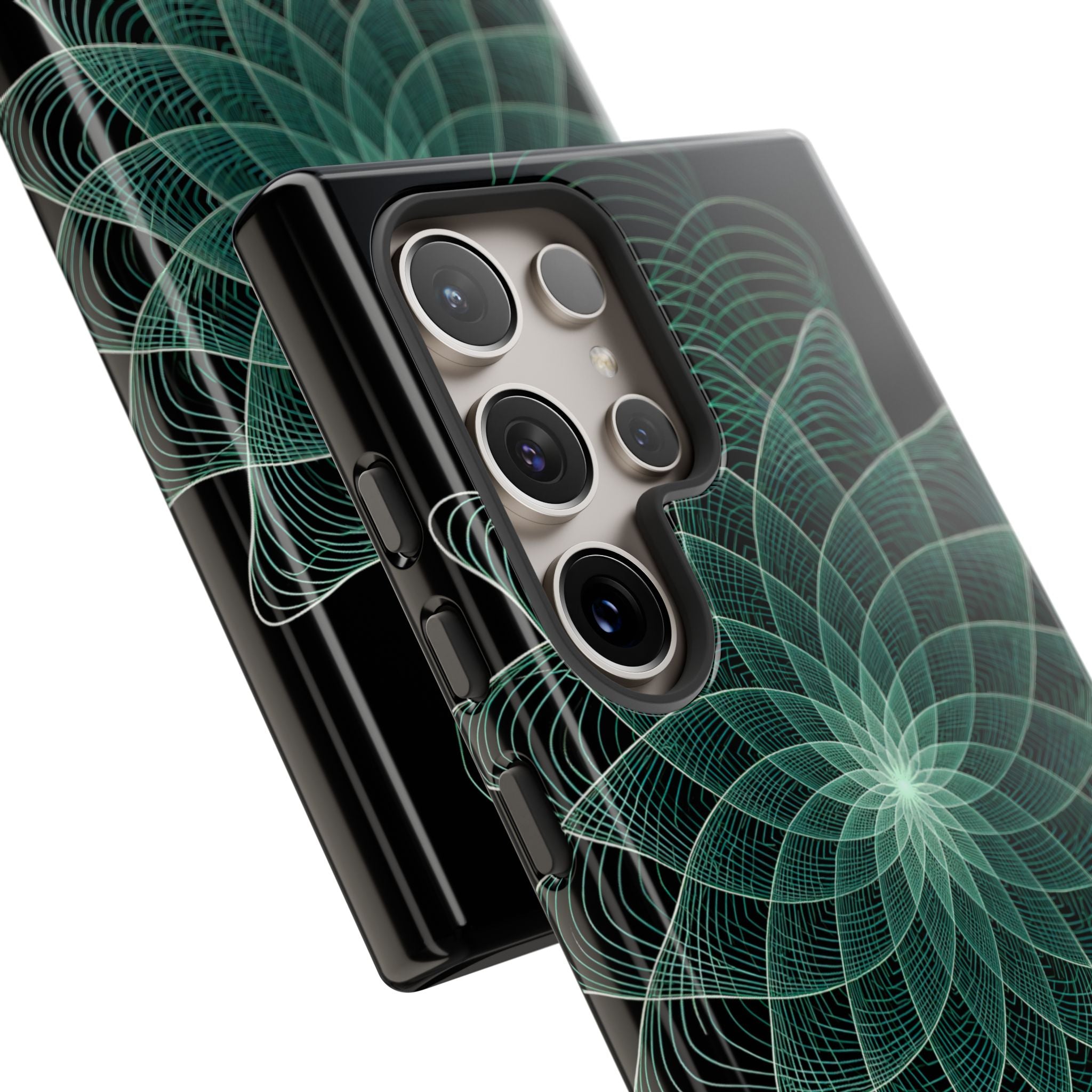 Green Tough Phone Case for Samsung - Cyan Signal Bloom