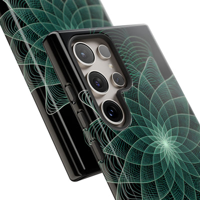 Green Tough Phone Case for Samsung - Cyan Signal Bloom
