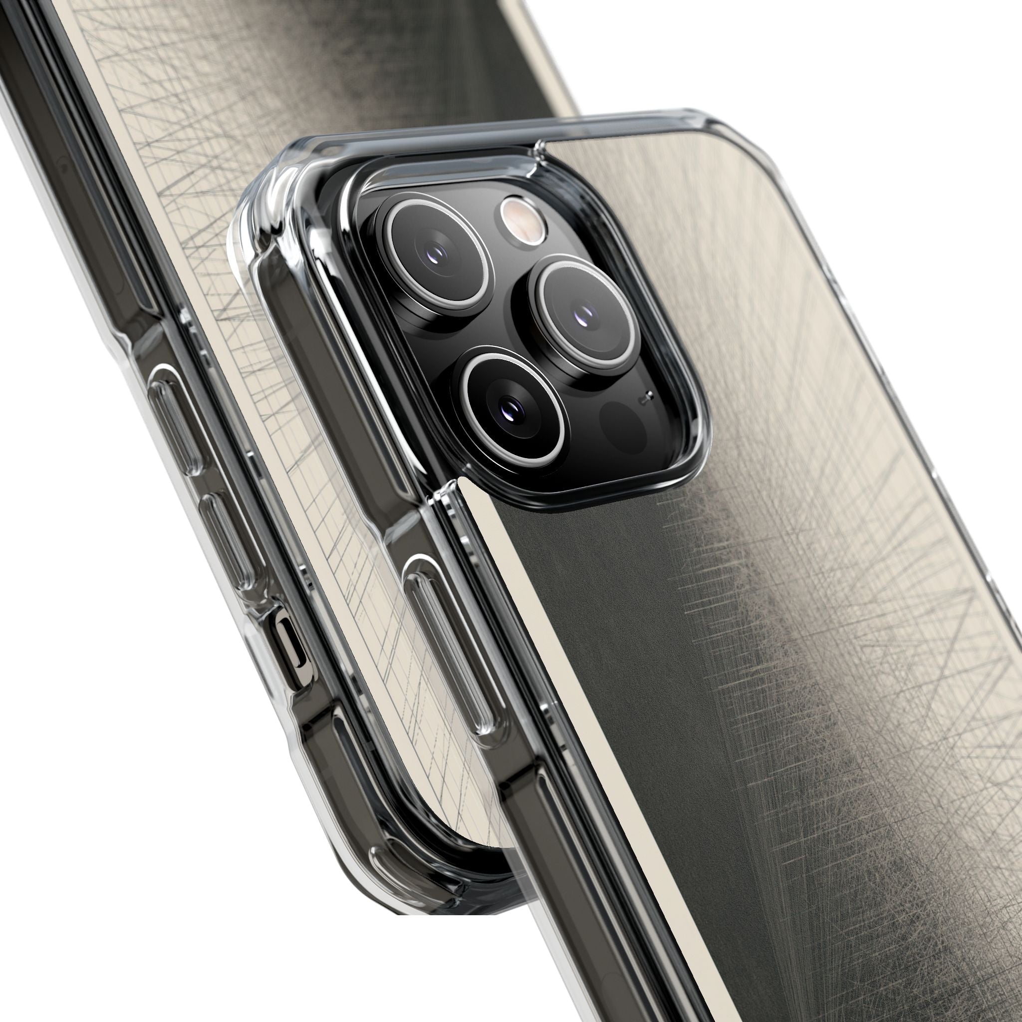 Beige Impact MagSafe Phone Case for iPhone - Brutalist Graphite Grid