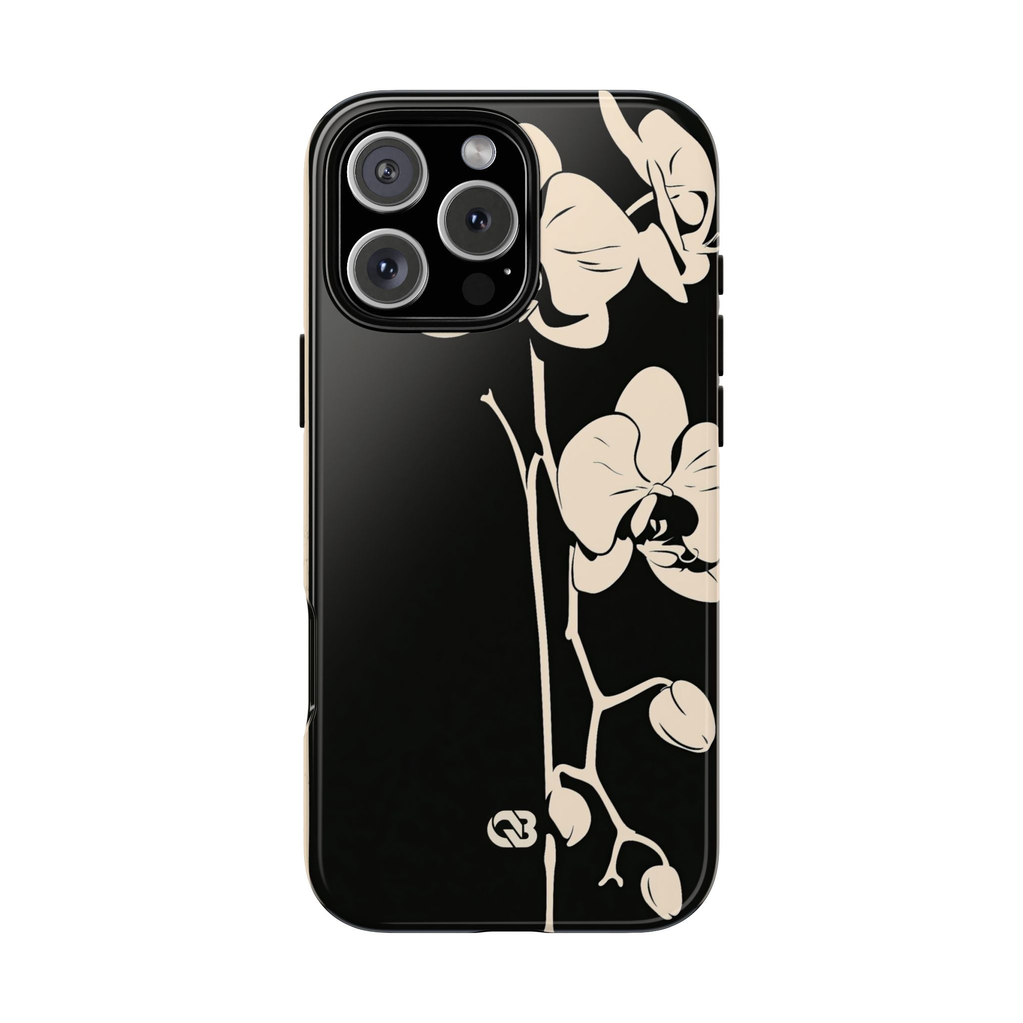 Black Tough Phone Case for iPhone - Obsidian Bone Orchid