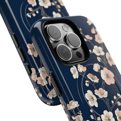Blue Tough 2.0 Magsafe Phone Case for iPhone - Midnight Peach Sakura