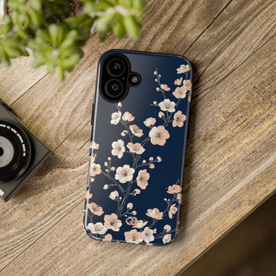 Blue Tough Phone Case for iPhone - Midnight Peach Sakura
