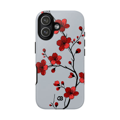 Grey Tough Phone Case for iPhone - Crimson Blossom Onyx
