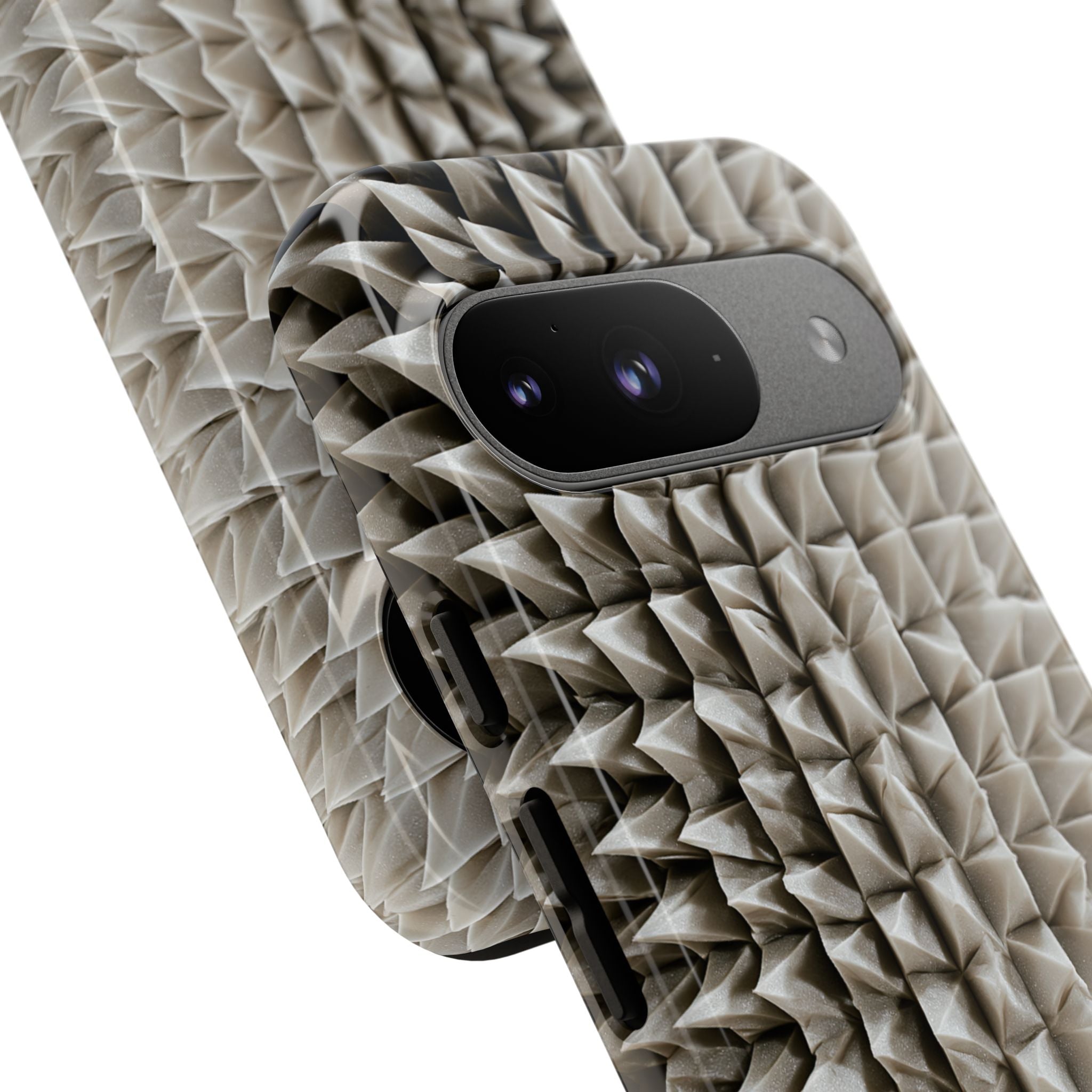 Beige Tough Phone Case for Google Pixel - Bone Spiked Grid