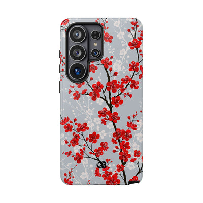 Grey Tough Phone Case for Samsung - Crimson Sakura Slate