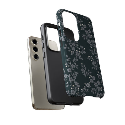 Black Tough Phone Case for Samsung - Midnight Slate Blossom