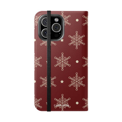 Cream Snowflakes Crimson - iPhone 16 Max Case - Wallet
