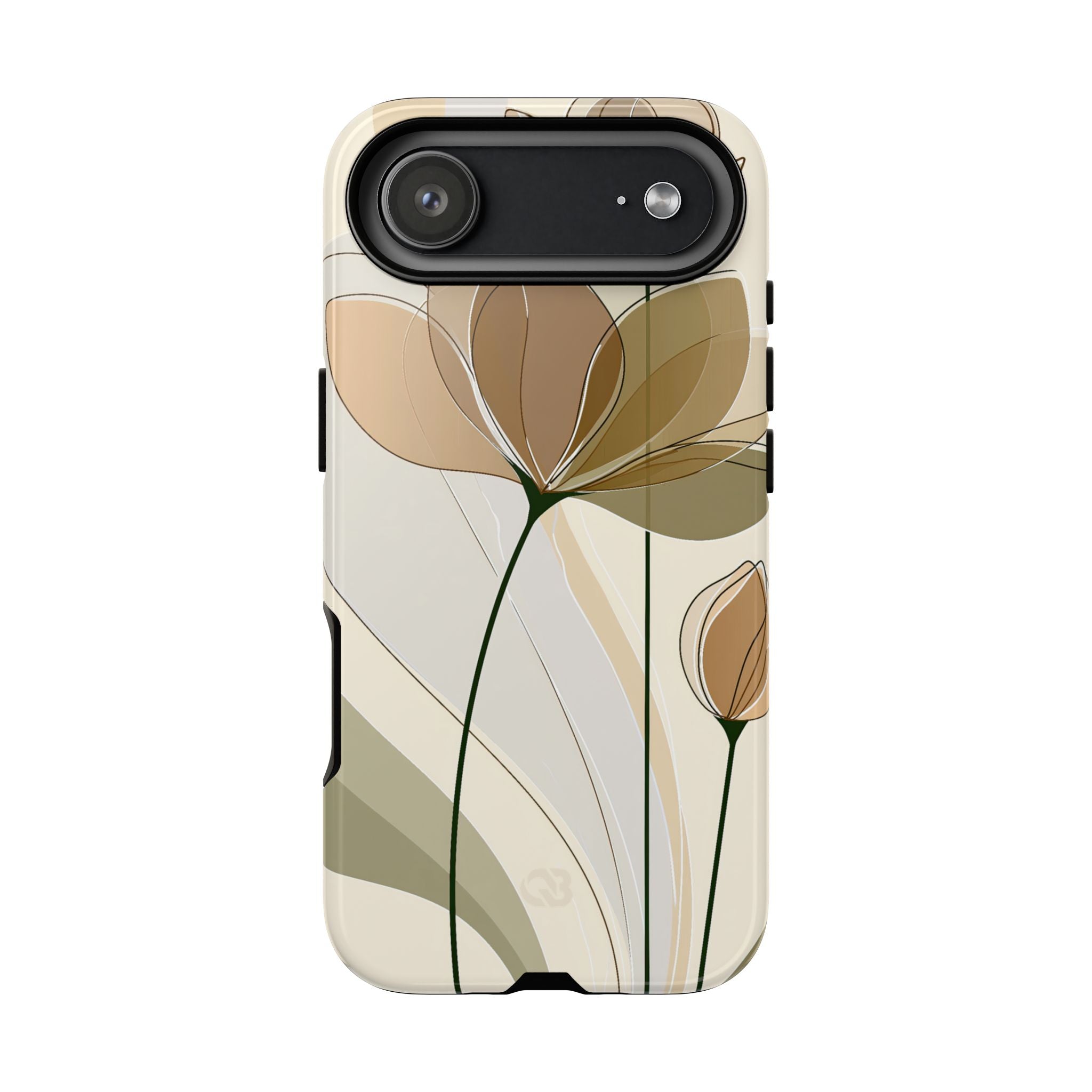 Beige Tough Phone Case for iPhone - Muted Ochre Petals