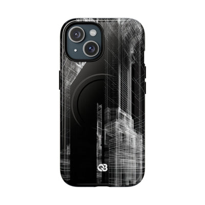 Black Tough 2.0 Magsafe Phone Case for iPhone - Ghost Urban Wireframe