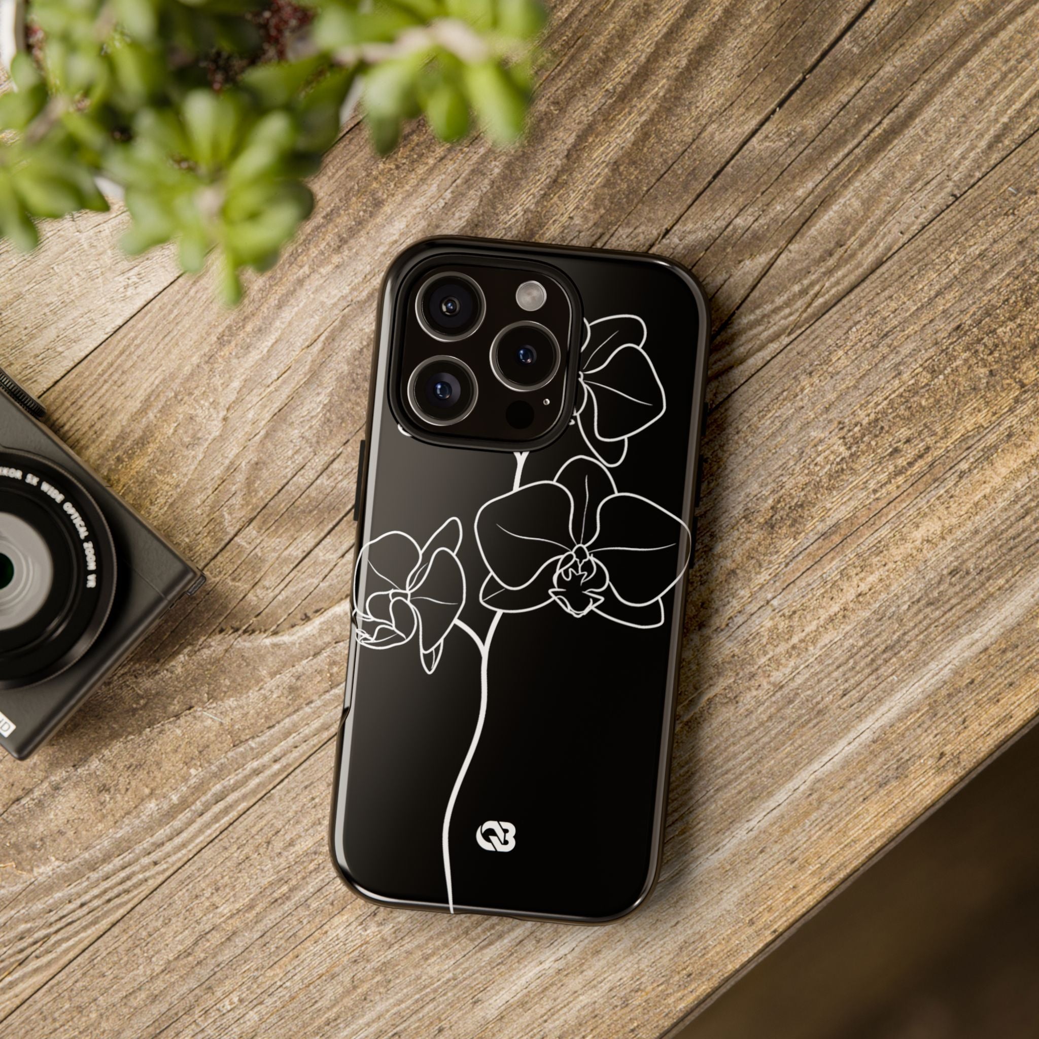 Black Tough Phone Case for iPhone - Noir Alabaster Orchid
