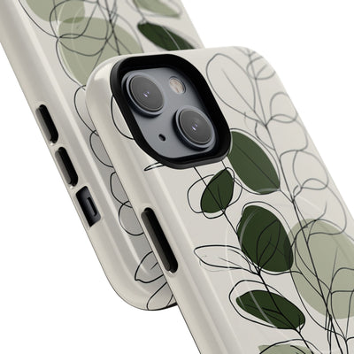 Green Tough 2.0 Magsafe Phone Case for iPhone - Muted Eucalyptus Sketch