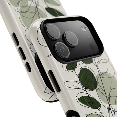 Green Tough 2.0 Magsafe Phone Case for iPhone - Muted Eucalyptus Sketch