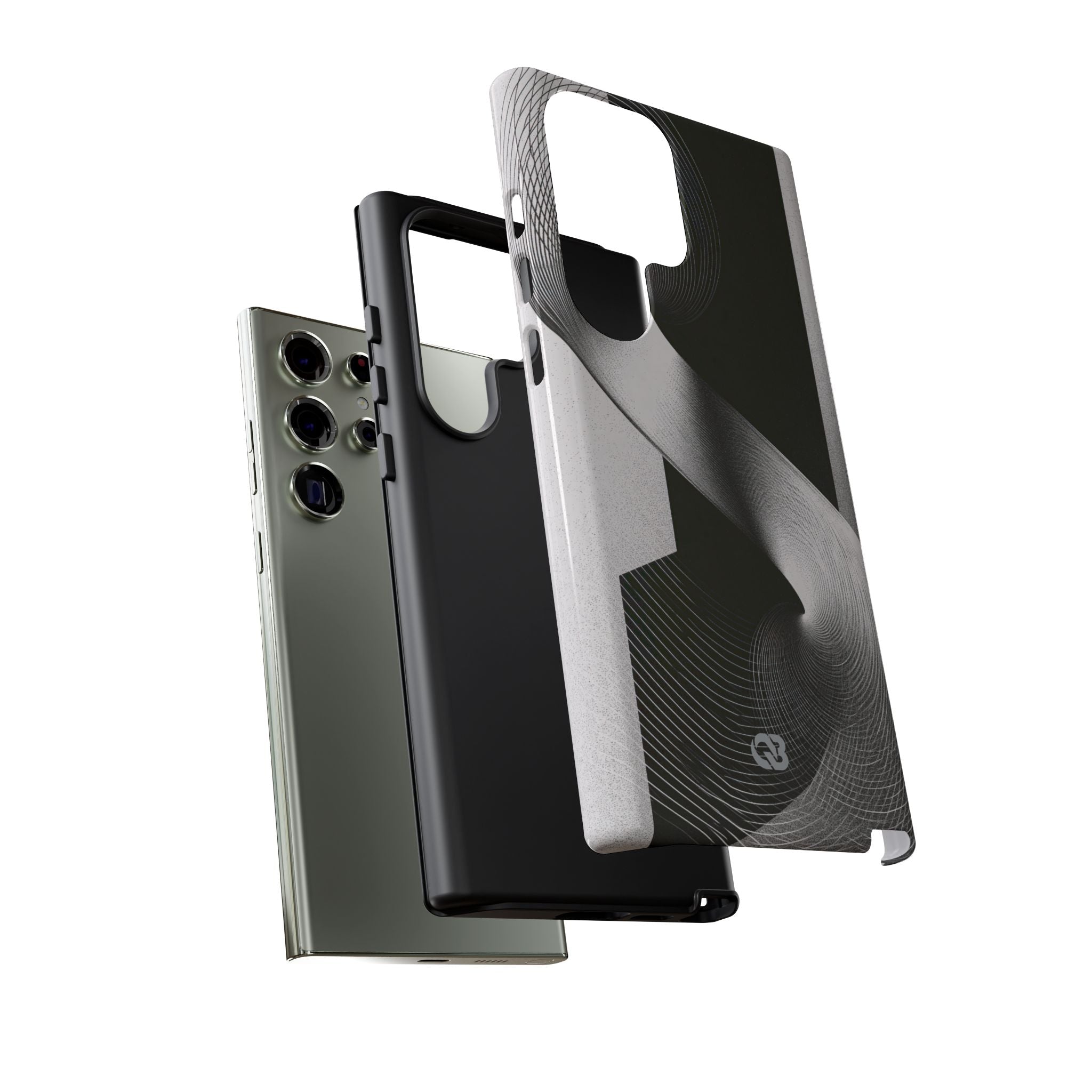 Grey Tough Phone Case for Samsung - Obsidian Moiré Wave