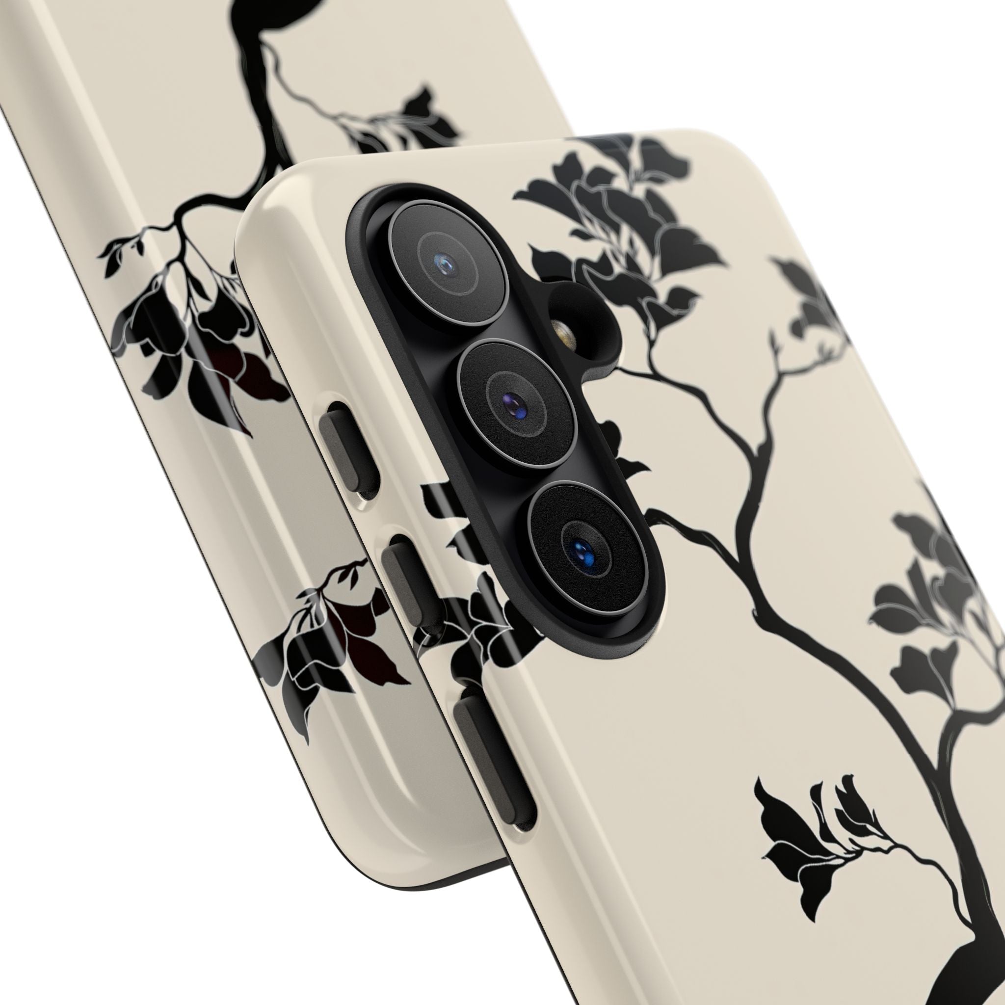 Beige Tough Phone Case for Samsung - Obsidian Bonsai Silhouette
