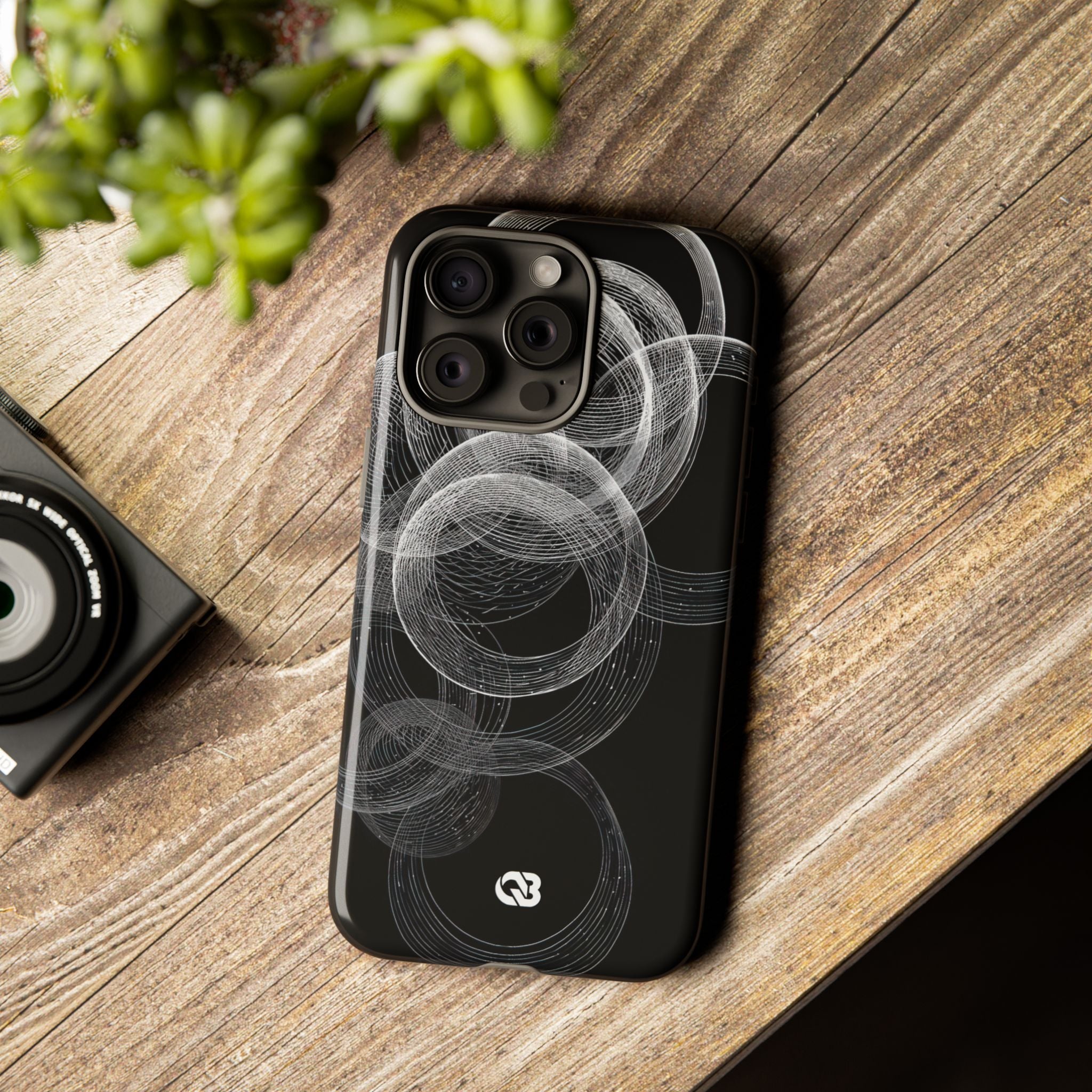 Black Tough Phone Case for iPhone - Kinetic Wireframe Orbit