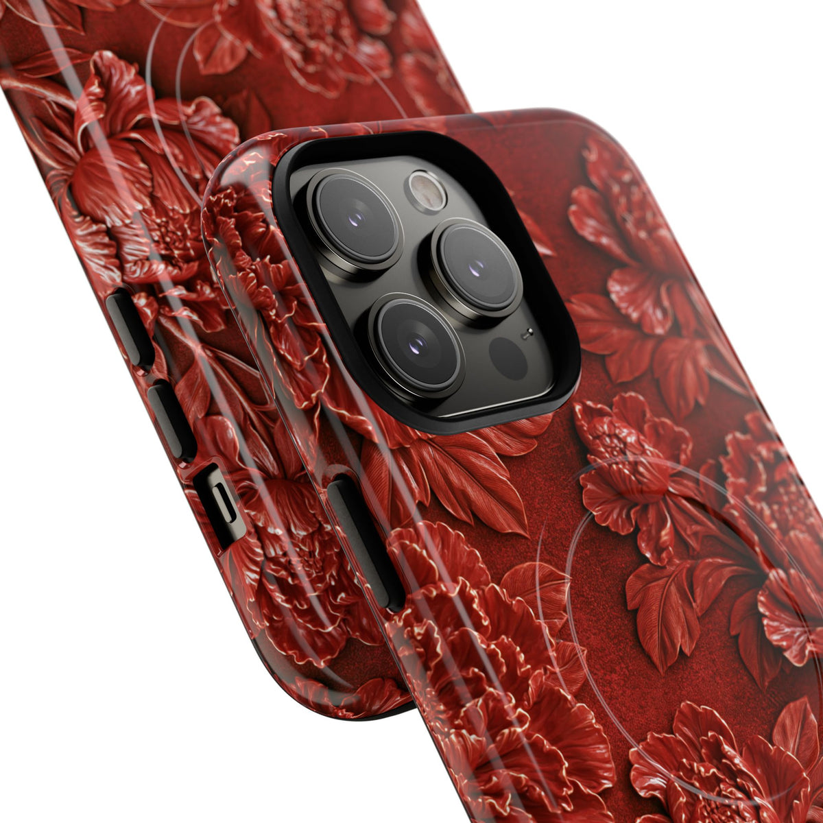 Cinnabar Peony Relief · Tough 2.0 Magnetic Phone Case for iPhone · Red