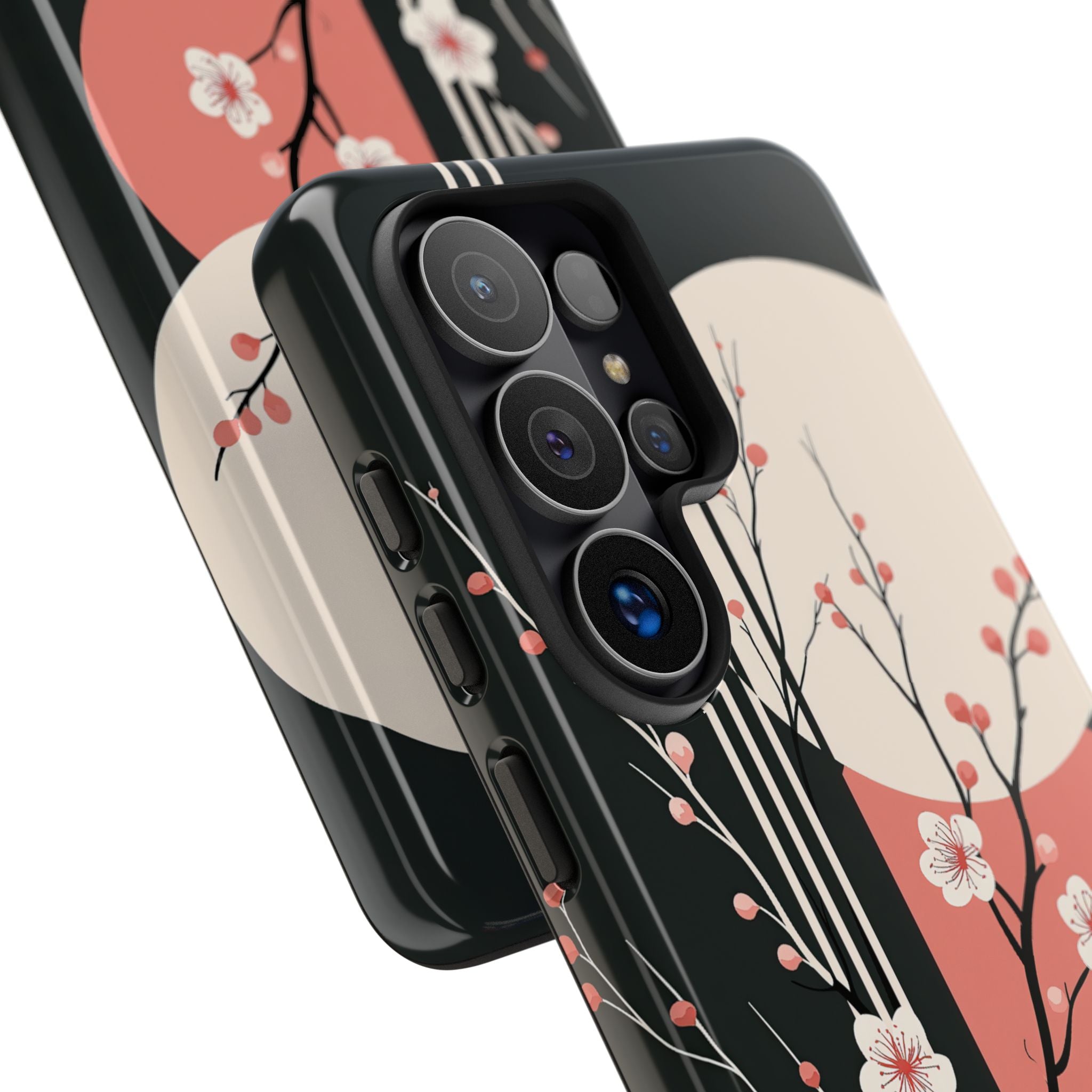 Black Tough Phone Case for Samsung - Kyoto Midnight Blossom
