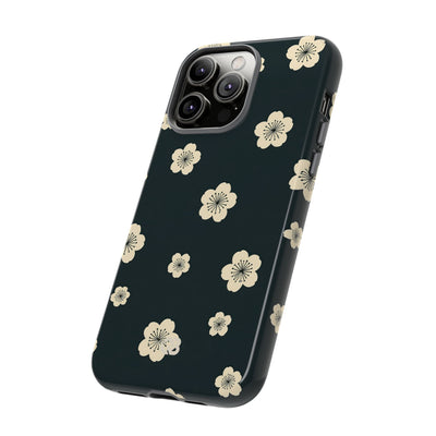 Teal Tough Phone Case for iPhone - Obsidian Cream Petals