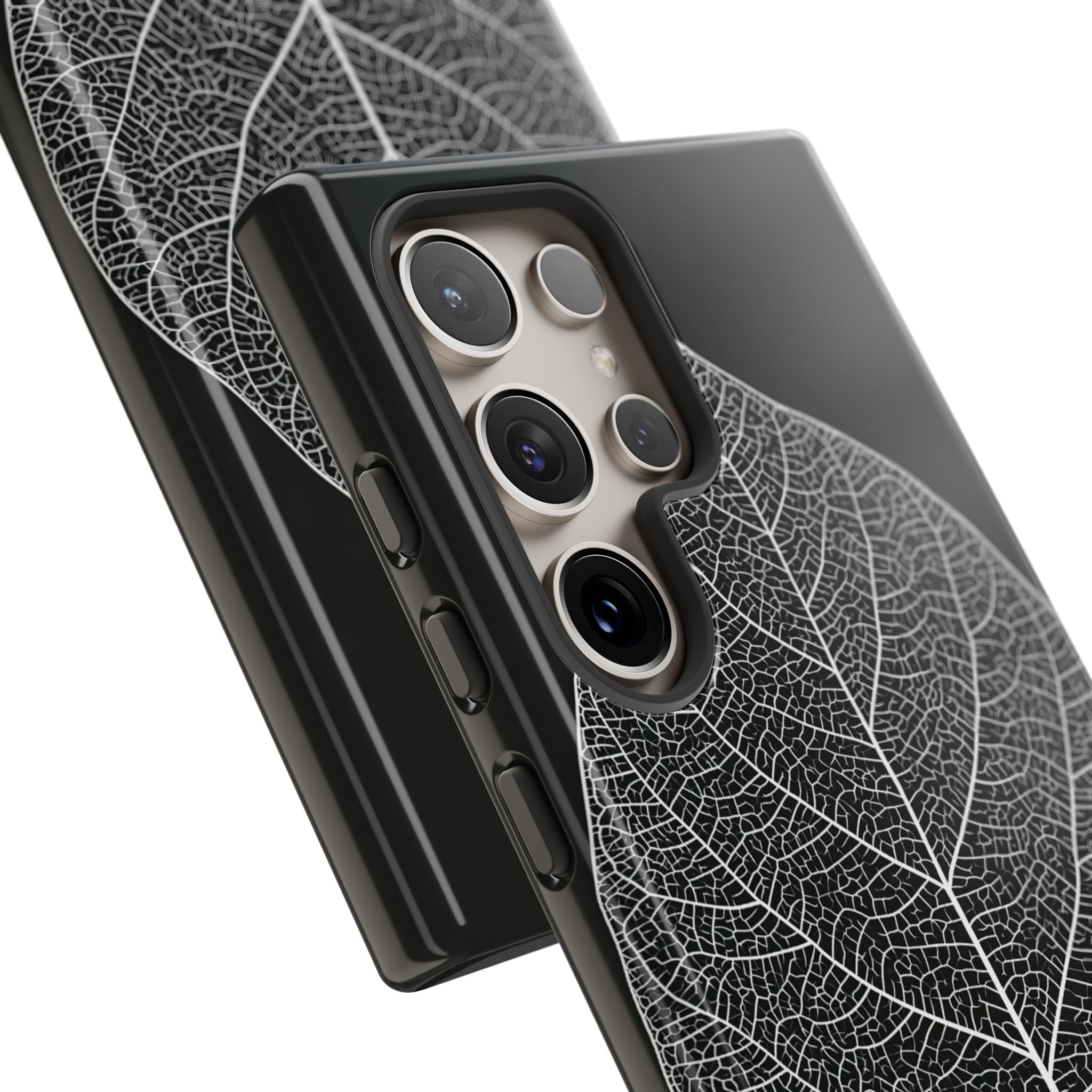 Black Tough Phone Case for Samsung - Bleached Leaf Lattice