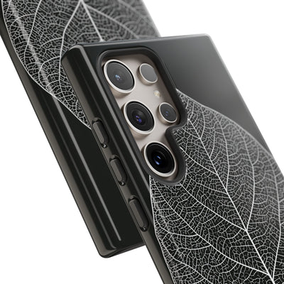 Black Tough Phone Case for Samsung - Bleached Leaf Lattice