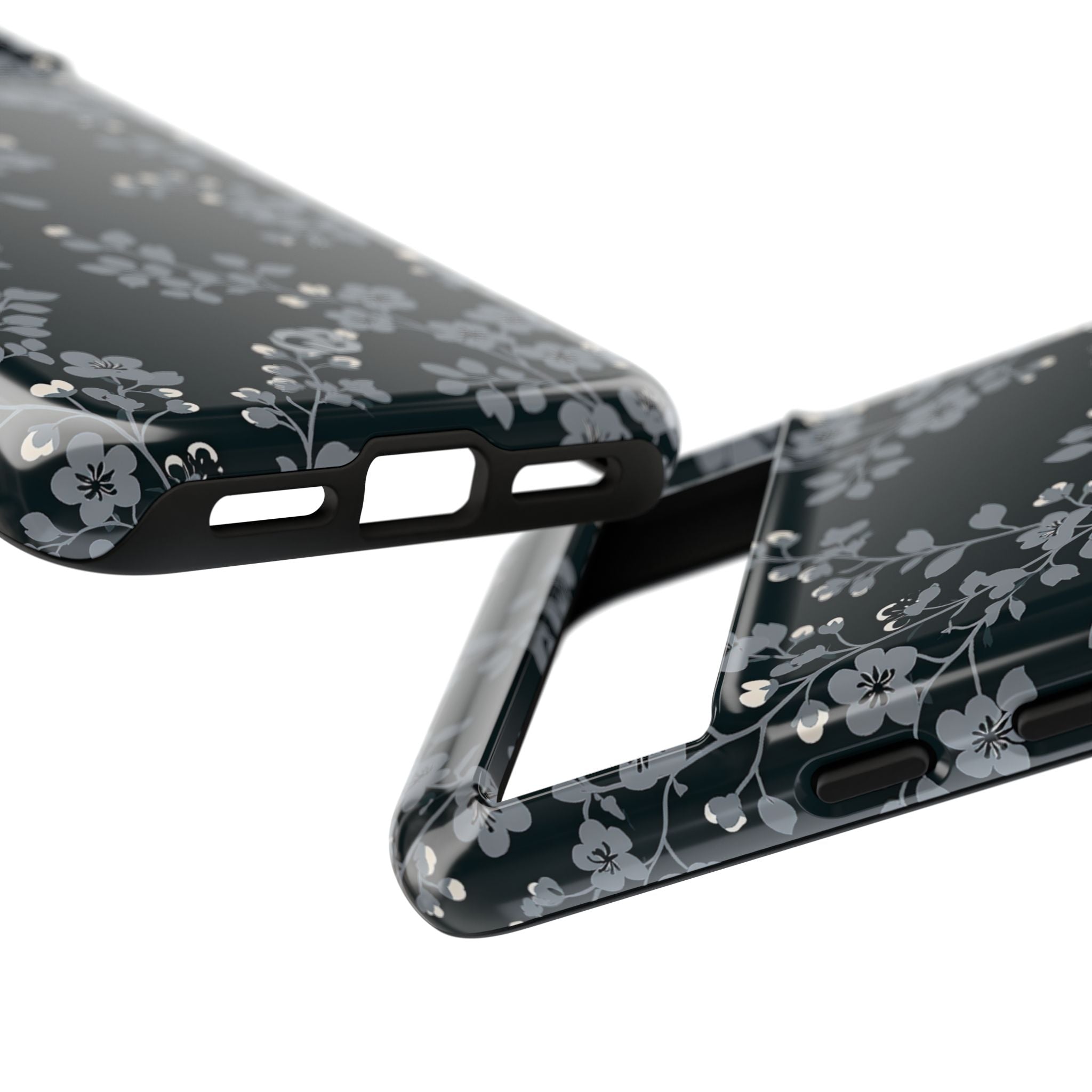 Black Tough Phone Case for Google Pixel - Midnight Slate Blossom