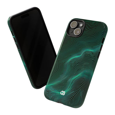 Teal Tough Phone Case for iPhone - Neon Jade Contour
