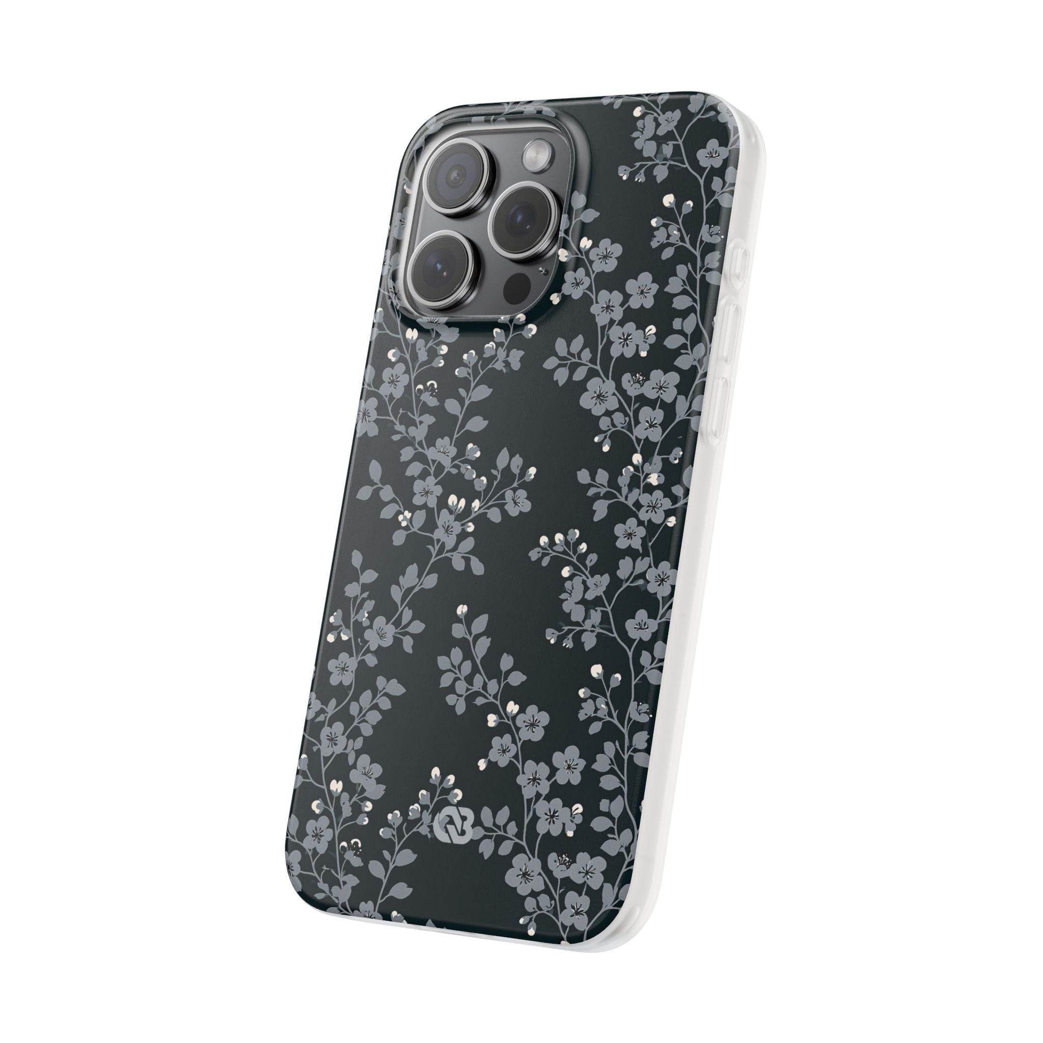 Black Lite Phone Case for iPhone - Midnight Slate Blossom