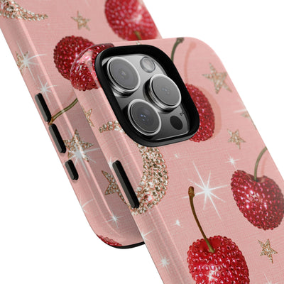 Bedazzled Ruby Cherries · Tough Phone Case for iPhone · Pink