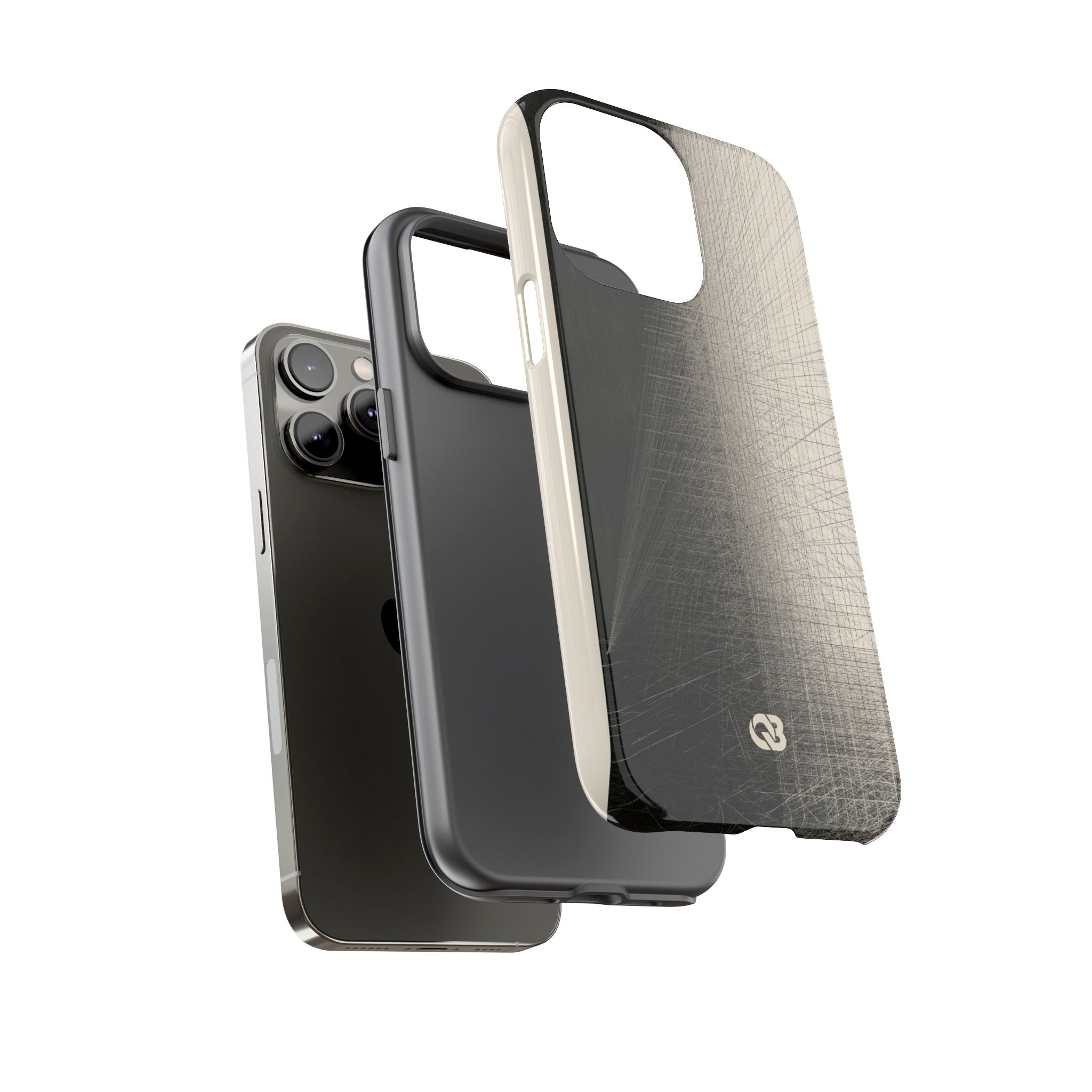 Beige Tough Phone Case for iPhone - Brutalist Graphite Grid
