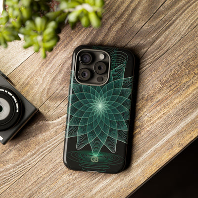 Green Tough Phone Case for iPhone - Cyan Signal Bloom