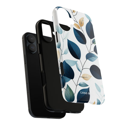 Navy Veined Leaves iPhone 16 Plus Case - Tough