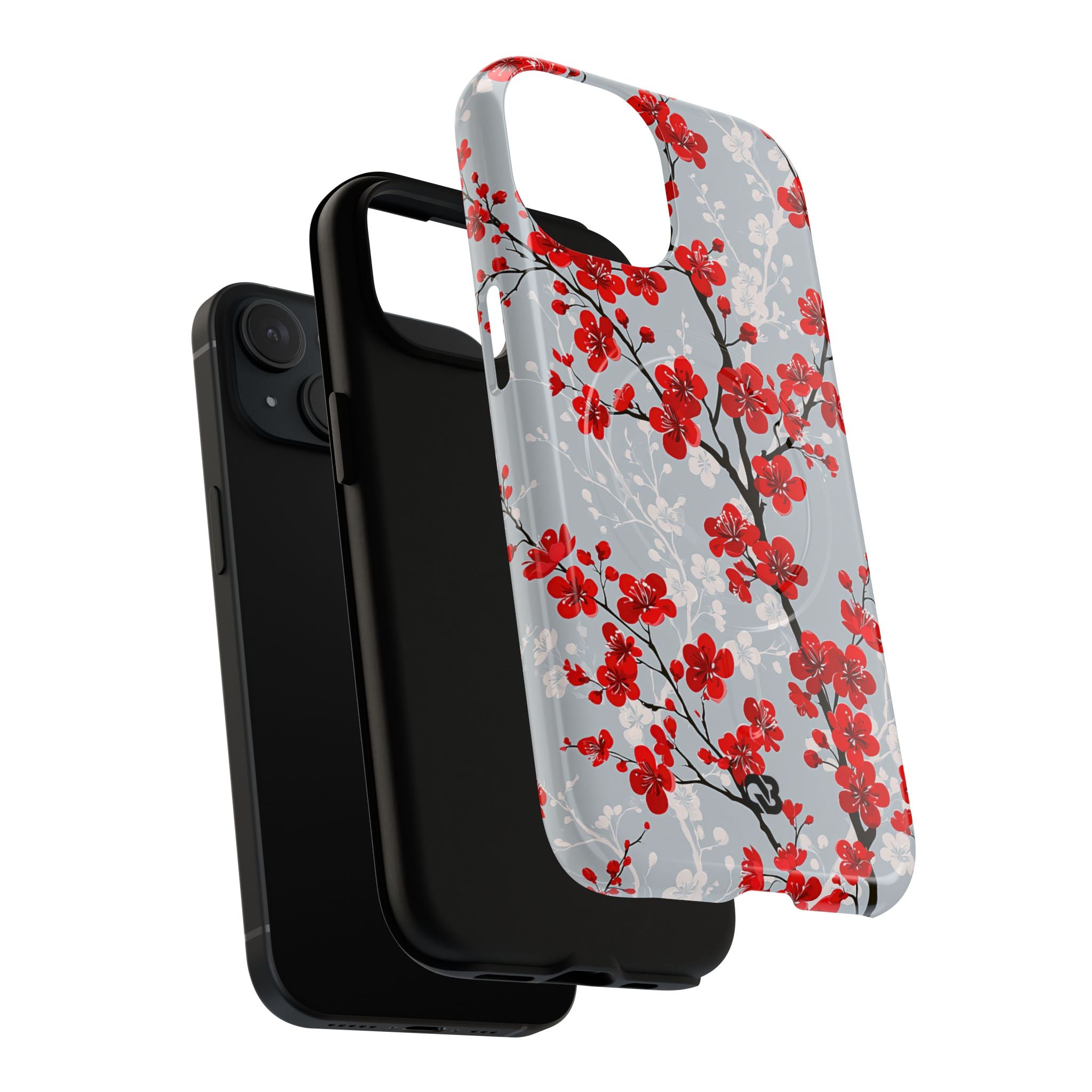 Grey Tough 2.0 Magsafe Phone Case for iPhone - Crimson Sakura Slate