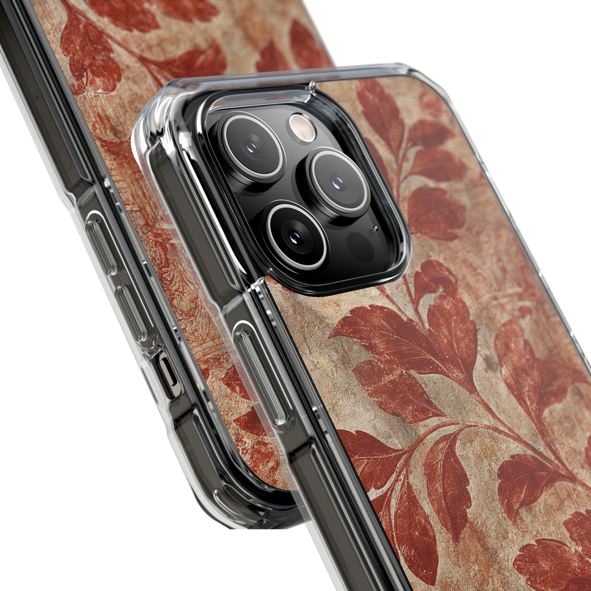 Terracotta Botanical Fresco · Clear Impact Magnetic Phone Case for iPhone · Red