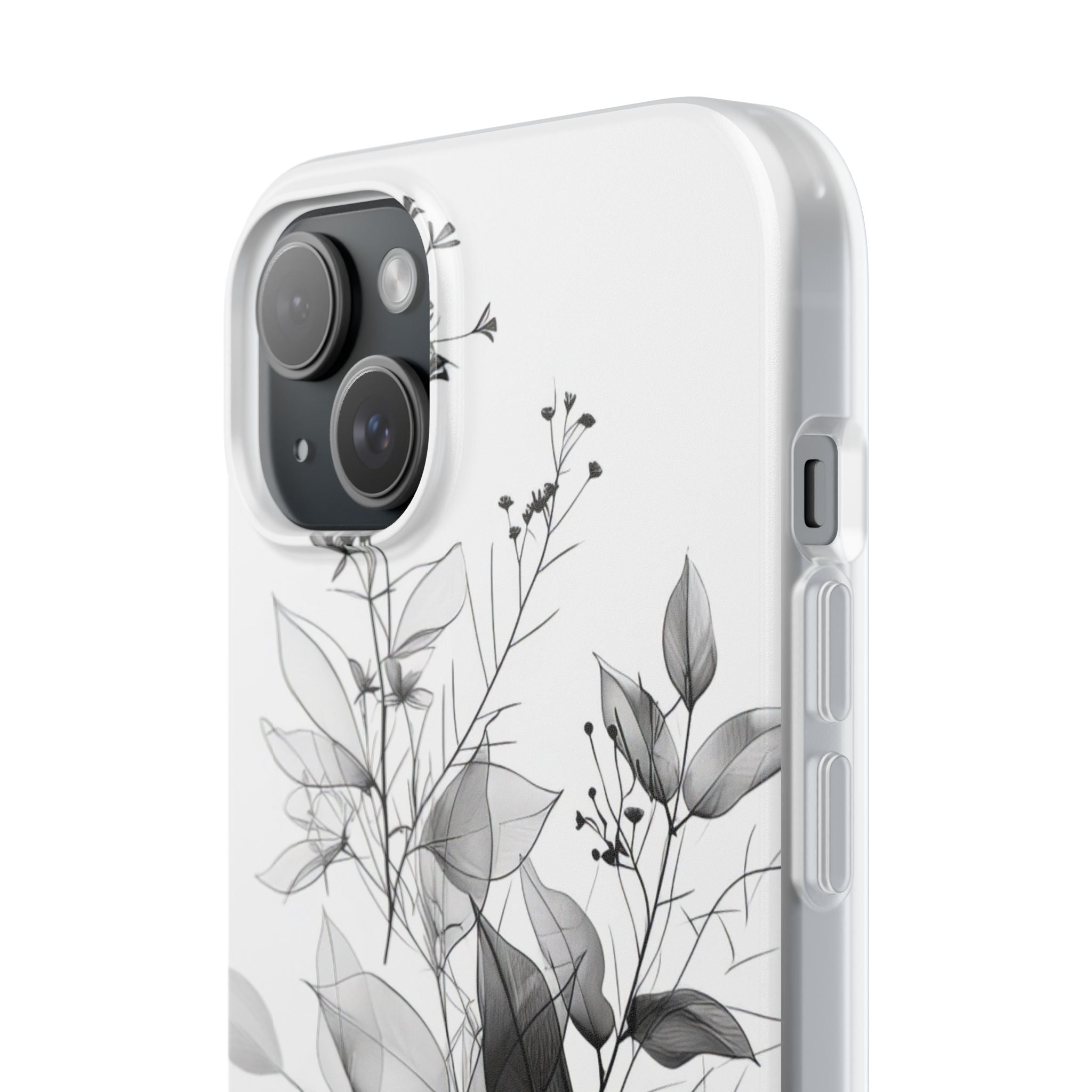 Veined Leaves Gray iPhone 15 Plus Case - Soft