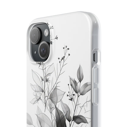 Veined Leaves Gray iPhone 15 Plus Case - Soft