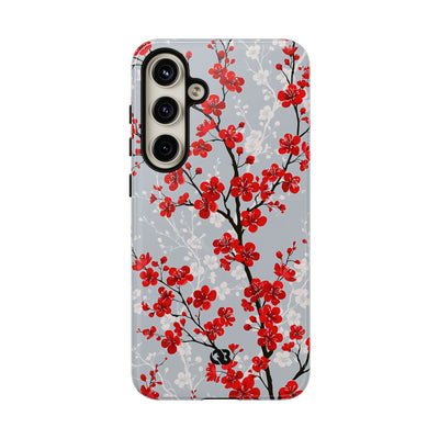 Grey Tough Phone Case for Samsung - Crimson Sakura Slate