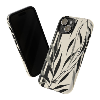 Beige Tough Phone Case for iPhone - Soot Leaf Sketch